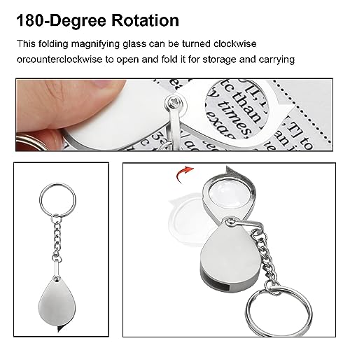 Rongon 10X Pocket Magnifying Glass Small Folding Keychain Magnifier - color: Silver-4pcs