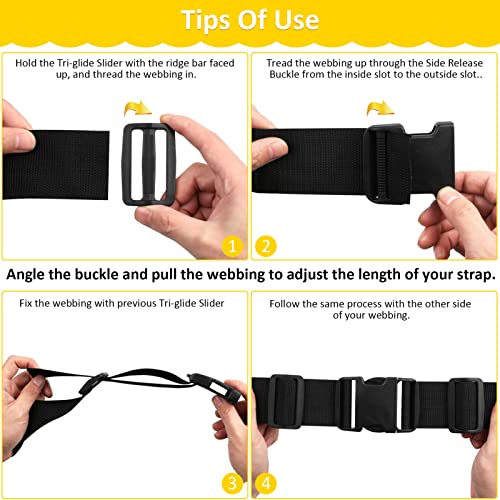 Heavy-Duty Buckle and Strap Set 1“: 6 Yards of Thick nylon webbing, 6-Pack Adjustable Quick Side Release Plastic Buckles, 12 Tri-Glide slide Clips, 6 Metal D-rings, Black (1” Combo kit) - size: 1" x 6 yd