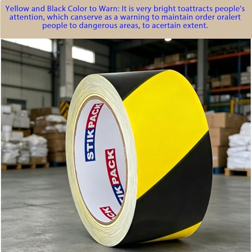 1 Pack Industrial Safety Floor Marking Tape, Black and Yellow Stripes, 2 Inches x 108 Feet, Safety Caution Tape, No Residue, Strong Adhesive, for Outdoor Construction Warning, Danger Zone