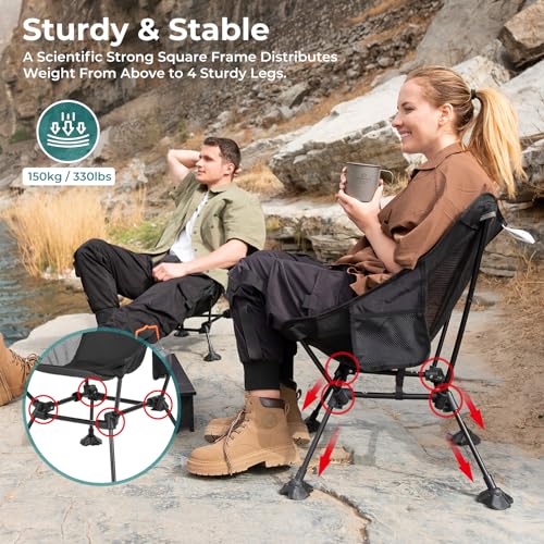 ATEPA Backpacking Chair, Ultralight Folding Portable Small Camping Chairs for Adults Compact Foldable Beach Seat with Anti-Sinking Feet & Aluminum Frame for Outdoor Hiking Travel Fishing