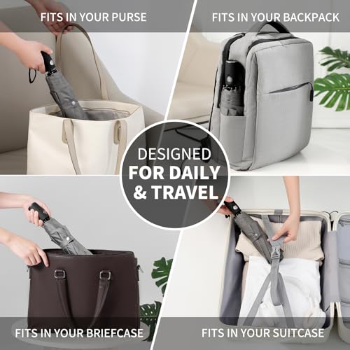 Anntrue Windproof Travel Umbrella, Auto Open Close Lightweight Compact Portable Backpack Folding Umbrella, Perfect for Car, Purse, Men and Women(Gray) - color: Gray