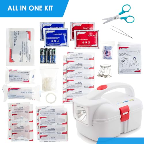 Primacare KB-9005 First Aid Flashlight Emergency Preparedness Kit for Disasters, Survival, Traveling, Camping, Hiking, Home and Office, 42 Pieces White