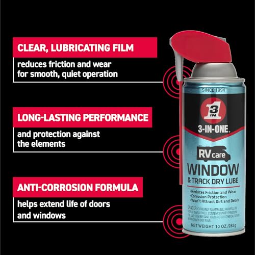 3-IN-ONE RVcare Window & Track Dry Lube with SMART STRAW SPRAYS 2 WAYS, 10 OZ - size: Pack of 1, style: Window & Track Dry Lube
