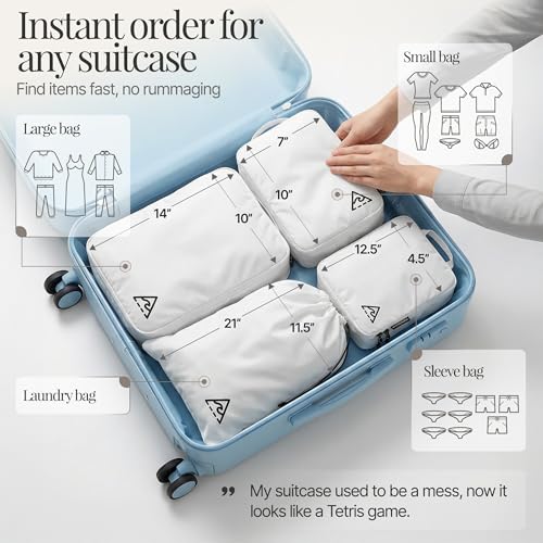 Well Traveled 4 pcs Compression Packing Bags Cubes Set with HybridMax Double-Capacity Design - Packing Cubes for Travel Compression to Maximize Limited Luggage Space, White - color: White, size: 4-piece