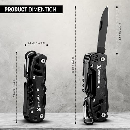 16 In 1 Multi tool Pocket Knife multitool Military Grade Steel: Swiss Style | Multi Functional Small Folding Knife with Keychain, Easy to Carry, Wine/Bottle opener , scissors , saw screwdrivers - Black - color: Black