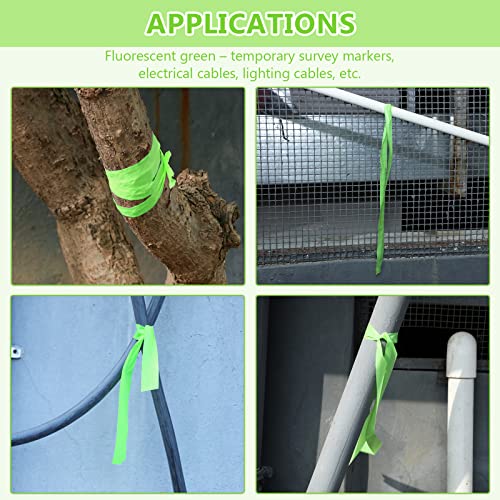 6 Pack Green Flagging Marking Tape 1''x 600 ft Non Adhesive Plastic Ribbon Neon Marking Roll Survey Tapes for Tree, Hunting Trail, Boundaries, Hazardous Areas, Home and Workplace Use