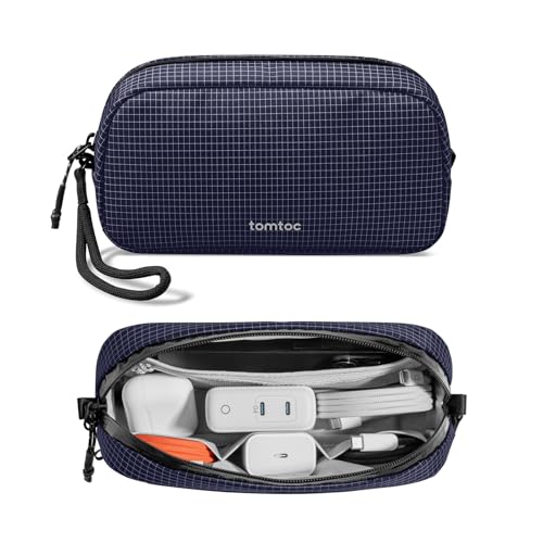 tomtoc Electronics Organizer Travel Case Performance, Cable Tech Pouch - color: Navy Blue Plaid, size: Small