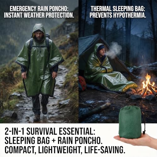3 PCS Ultra-Light Thermal Emergency Sleeping Bag, Waterproof Survival Bivy Sack with Storage Pouch for Outdoor Adventures - color: Green