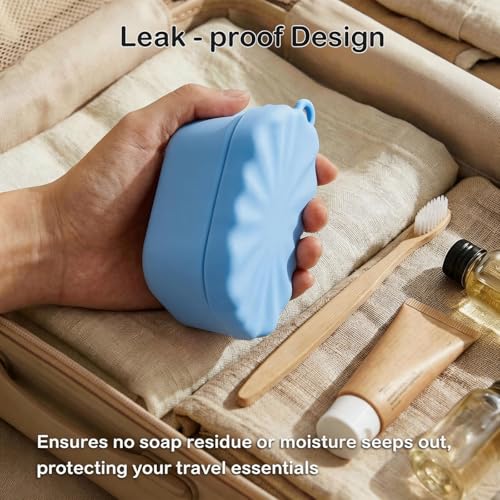 Silicone Travel Soap Case, Leak Proof Soap Dish Holder with Drainage, Shower Container for Kitsch Shampoo Bars & Standard Soaps Traveling Accessories for Gym Camping (Blue, Square) - color: Blue