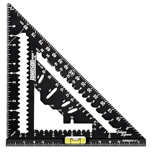 Johnson Level & Tool 1904-0700V 7-1/4" Johnny Square® MACH-1™ Smart Mark™ Rafter Square with Level Vial, Black - size: 7-1/4-inch, style: MACH-1 with Level Vial