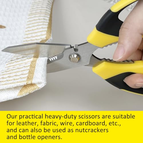 Utility Scissors Heavy Duty, Ultra Sharp Blade Shears with Protective Case, Multipurpose Stainless Steel Scissors For Cutting Cardboard, Fabric, Carpet, Leather, Wire (Yellow Set) - color: Yellow Set