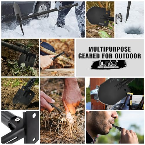 iunio 35in Folding Survival Shovel, Heavy-Duty Carbon Steel Military Shovel, Entrenching Tool for Disaster Recovery, Car Emergency, Camping, Off-Road, Gardening, Backpacking, and Metal Detecting - size: 35in Premium E-tool