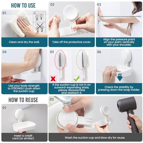 TAILI Soap Holder, Soap Dish for Shower Suction Cup, Bar Soap Holder, White | 2 Set Removable Soap Holder Shower, Soap Tray for Shower Wall, No drill Sponge Holder, Bathroom & Kitchen, Bath Accessories - color: White, size: 2 Set