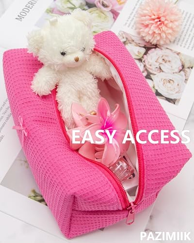 Cozy Makeup Bag for Women,Zipper Cosmetic Pouch,Waffle Hotpink,2 Pack - color: Waffle Hotpink