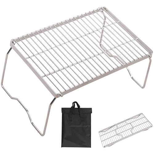 REDCAMP 17" Large Folding Campfire Grill 304 Stainless Steel Grate, Heavy Duty Portable Camping Grill with Carrying Bag for Outdoor Cooking Backpacking Hiking Picnics BBQ - size: 17"x13"X5.7"