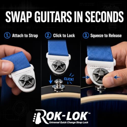 Rok Lok PRO Guitar Strap Lock - 1 Pack (Black) - No Mods Required - color: Black, size: 1 Pack