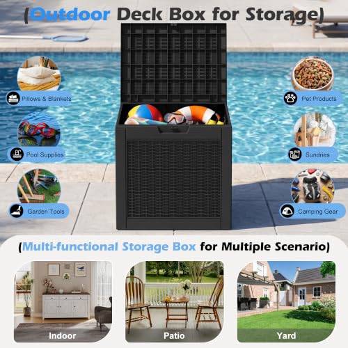 Outdoor Storage Box Waterproof, 31 Gallon Deck Box for Patio Storage - color: Rattan Black, style: 31Gallon