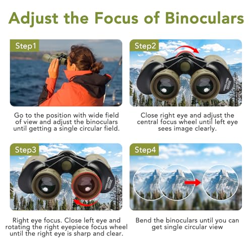 20x50 Binoculars for Adults High Powered, Military Compact HD Waterproof Binoculars with Low Light Vision for Bird Watching Travel Hunting Football Games Stargazing with Carrying Case and Strap(Mud)