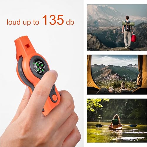 Emergency Survival Function Whistle, Outdoor Multifunctional Tool Safety Whistle with Lanyard, Ideal for Kayaking, Boating, Hiking, Camping, Climbing, Hunting,Rescue Signaling - color: orange2pcs