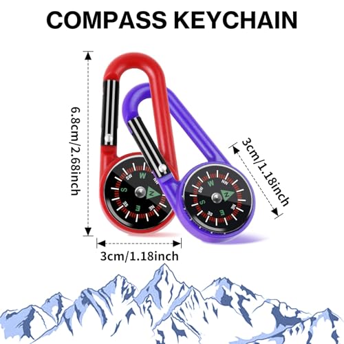 12 Pcs Mini Compass Keychain for Kids Bulk, Small Pocket Magnetic Compass Survival Hiking for Outdoor Survival Camping Party Backpacking Accessory - color: Dark Colors
