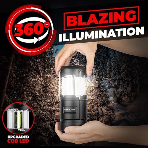 GearLight Rechargeable Camping Lantern - 2 Portable LED Lanterns with Magnetic Base and Foldable Hook for Emergency Use or Campsites, Essential Hurricane Survival Kit - Black - color: Black (Rechargeable)