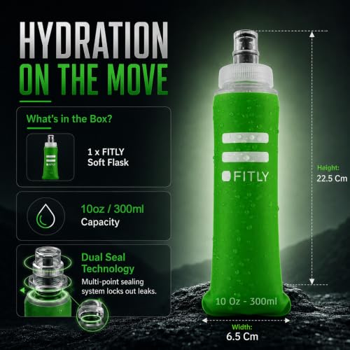 FITLY Soft Flask - Shrink As You Drink Soft Water Bottle for Hydration Pack - Folding Water Bottle Ideal for Running, Hiking, Cycling, Climbing & Rigorous Activity - color: Forest Green, size: 10 Ounces