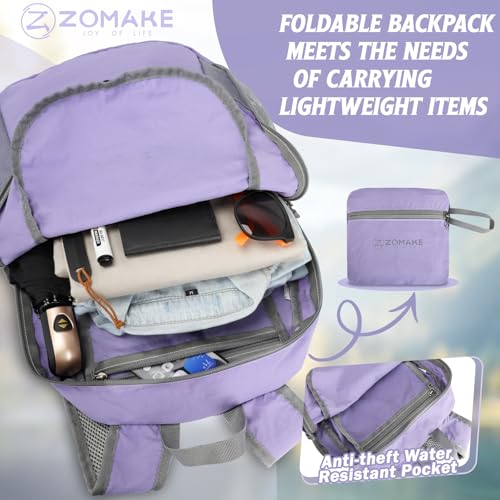 ZOMAKE Lightweight Packable Backpack, Foldable Small Travel Day Pack - color: Grey Blue C