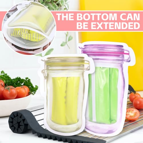Fireboomoon 30 PCS Multi-Size Mason Jar Bottle Pattern Zipper Bags,Reusable Airtight Seal Leak-Proof Portable Food Snack Save Storage Pouch Bag for Travel Picnic Camping and Kids