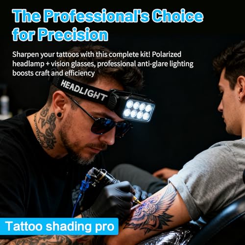 GBK Tattoo Headlamp with Motion Sensor,Polarized Vision Glasses,Rechargeable Headlight,2500 Lumen LED Head Light for Tattoo Artists, Anti Glare Lighting to Enhance Tattoo Detail(1 Headlamp) - size: 1 Headlamp