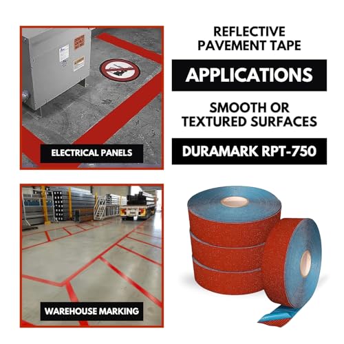 DuraMark RPT-750 Reflective Pavement Marking Tape, Red, 3 in x 108 ft Roll - color: Red, size: 3 Inch x 108 Ft