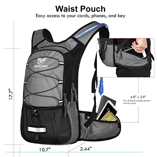 Mothybot Hydration Pack, Insulated Hydration Backpack with 2L BPA Free Water Bladder and Storage, Hiking Backpack for Men, Women, Kids for Running, Cycling, Camping - Keep Liquid Cool up to 5 Hours - color: Gray