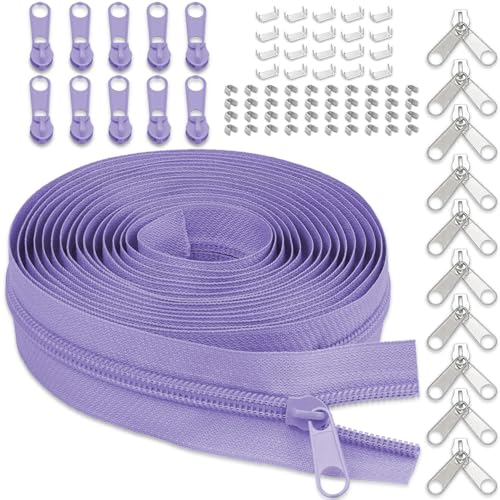 #3 Nylon Zipper Tape for Sewing: YZSFIRM 10 Yards Purple by The Yard Nylon Coil Zippers for DIY Sewing Craft with 10 Bulk Metal Zipper Slider and 10 Double Slider - color: 166 Purple, size: #3 Zipper