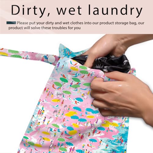 Wet Bag, 4Pcs Wet Dry Bag Set, Reusable Waterproof Bags with Beach & Tropical Ocean Prints for Women, Versatile for Beach, Travel & Daily Use - color: Beach & Tropical Ocean