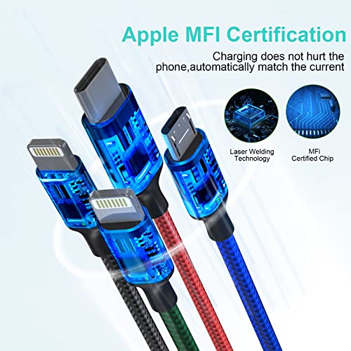 3M/10Ft 6 in 1 Multi USB Universal Phone Charging Cable，USB A/Type C to Lightning*2+Type C+Micro USB Nylon Braided Sync Charger Cord Adapter for Android/iPhone/iOS/Samsung/Huawei-Uber Signs for Car - color: Brown