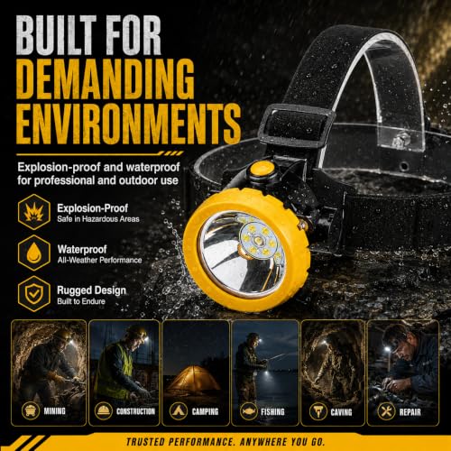 Rechargeable LED Mining Headlamp for Hard Hat Helmet, Explosion-Proof Waterproof Miner Headlight with Clip, Coal Mining Flashlight for Hunting, Fishing, Camping, Construction, Caving, Repair - color: BK2000-Black