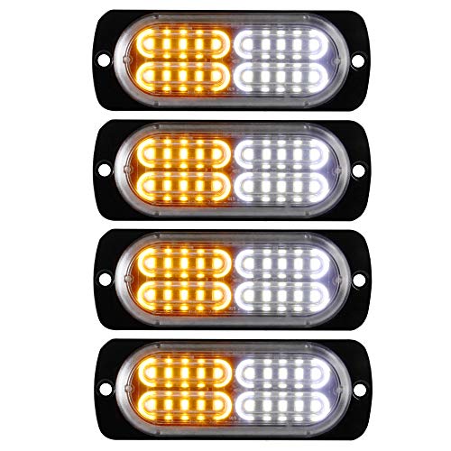 12-24V 20-LED Super Bright Emergency Strobe Warning Caution Hazard Construction Waterproof Flashing Strobe LED Light Bar Surface Mount for Car Truck SUV Van (Amber White) - color: Amber&White