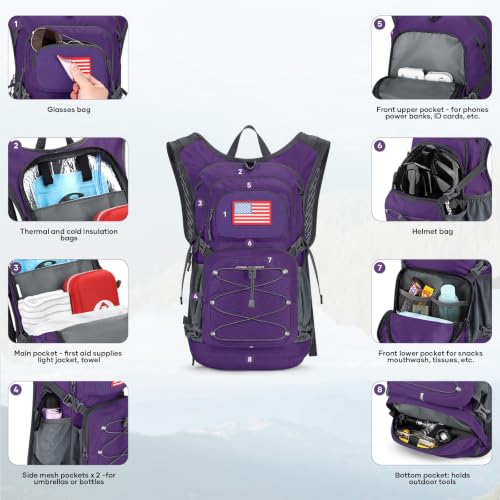 Maelstrom Lightweight Hydration Hiking Backpack with 2L/3L Water Bladder | BPA-free, High Flow Bite, Insulated Compartment, Reflective Strip, Utility Pockets, Perfect for Running, Cycling, Marathon - color: 5.Purple, size: 2L Bladder