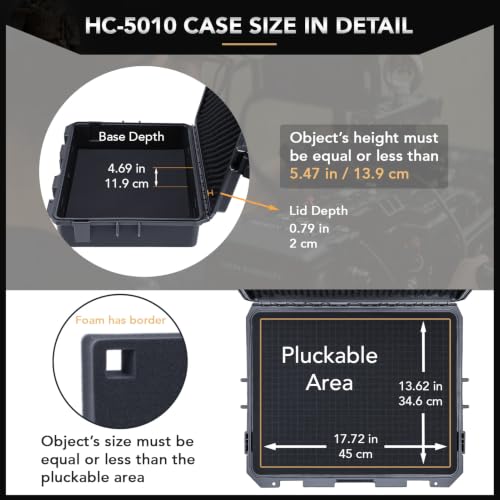Lykus HC-5010 Waterproof Hard Case with Foam, Inner Size 17.72*13.62*5.47in | IP67 Waterproof, Pluckable Foam, Suitable for Cameras, Lenses, Electronic Equipment and More - color: Black, size: HC-5010