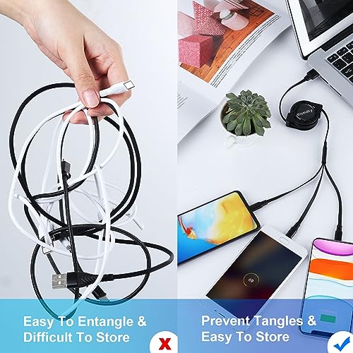 Multi Retractable Charging Cable, 3 in 1 USB Charging Cable 3 Pack | With USB C/Micro USB/Phone Port, 3.3FT for Phone17 16 15 14 13 12 11,Galaxy with Cell Phones Tablets Universal Use