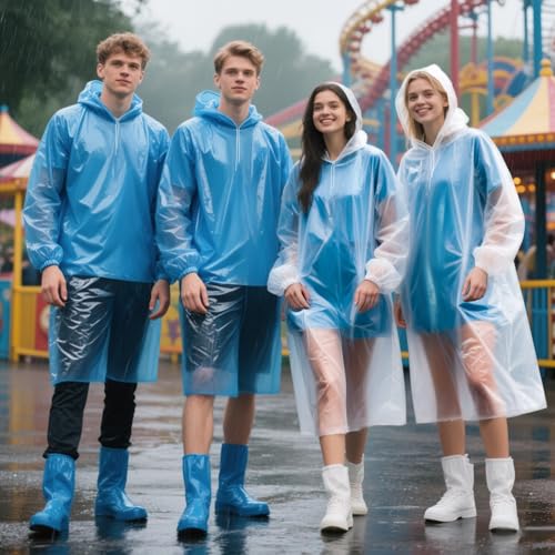 GAOHUI Disposable Rain Ponchos for Adult/Kid/Family Pack 4, Thicker Ponchos - color: 2clear, 2blue(adults)