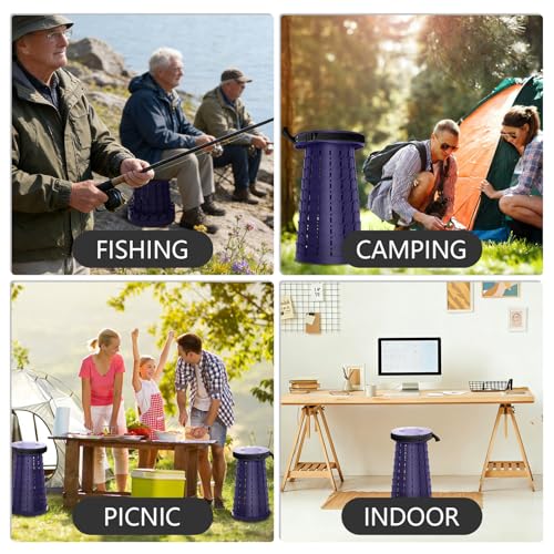 Telescoping Collapsible Camping Stool, 600 lbs Heavy Duty Adjustable Height Portable Folding Stool with Non-Slip Cushion & Shoulder Strap for Hiking Fishing Travel Outdoor Use (Navy Blue) - color: Navy Blue