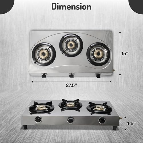 3 Burner Gas Stove Stainless Steel RV Cooktop Portable Camp Stove | Portable 3 Burner Gas Stove Top, Indian Style Gas Stove for Outdoor Grilling Kitchen with Hose & Regulator