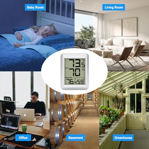 Indoor Outdoor Thermometer Hygrometer Wireless, Urageuxy Digital Temperature Humidity Monitor with 328ft Range Remote Sensor for Home, Greenhouse, Refrigerator, ℃/℉ Switch Optional (White)