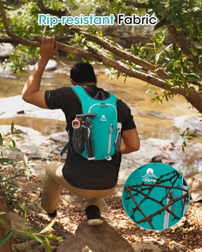 Foldable Small Hiking Backpack with 3 Strap Pockets – Lightweight 300D Spill-proof Daypack for Men Women – Packable Small Travel Backpack with Chest Strap & Trekking Pole Holder – Durable Outdoor Bag - color: Mossgreen-