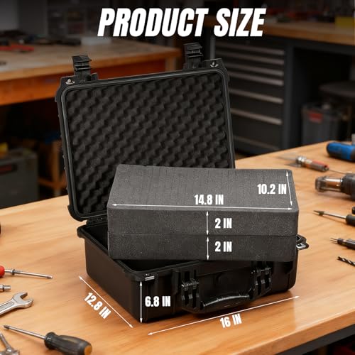 Jack Boss Waterproof Hard Camera Case with Pre-cut Foam,Black - color: BLACK, size: 16x12.8x6.8 in