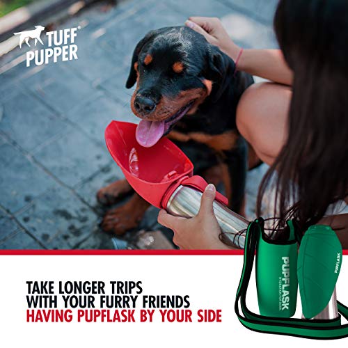 Tuff Pupper PupFlask Insulated Neoprene Dog Water Bottle Holder Sling with Wide Adjustable Shoulder Strap, Great for Travel, Walking, Hiking, Portable Pet Water Bottle Holder (27 OZ, Quetzal Green) - color: Quetzal Green, size: 27 OZ