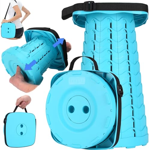 Fishboy Upgraded Collapsible Stool, 400lbs Max Weight, Lightweight But Sturdy, Portable Retractable Folding Telescoping Foldable Camping Stool for Adults Outdoor Fishing Hiking BBQ - color: All Sky Blue, size: 1 Pack