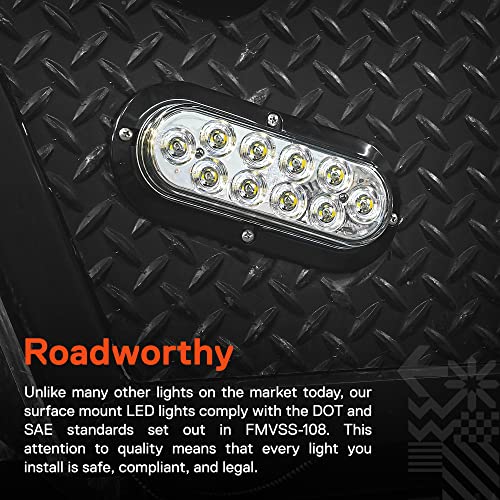 TRUE MODS 4pc 6" Clear White Oval LED Reverse Trailer Tail Light for Truck | DOT FMVSS 108, Surface Mount, IP67 Submersible, Park & Turn Signal, LED Trailer Tail Brake Lights, Stop Turn Tail Park Brake - color: White, size: 4 Pack