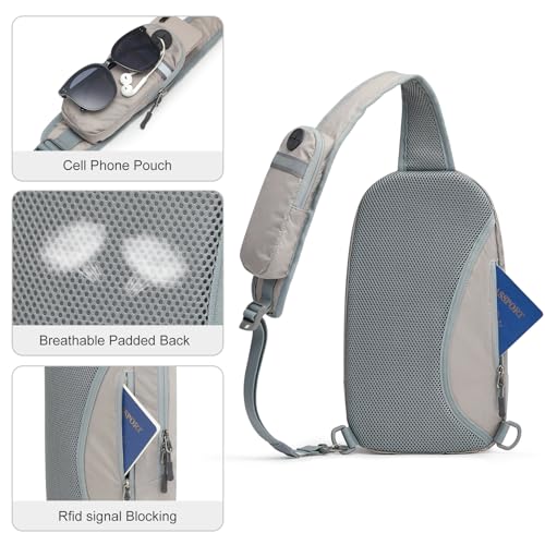 G4Free Sling Bag RFID Blocking Lightweight Crossbody Backpack Chest Shoulder Bag for Travel Sports Running - color: Grey