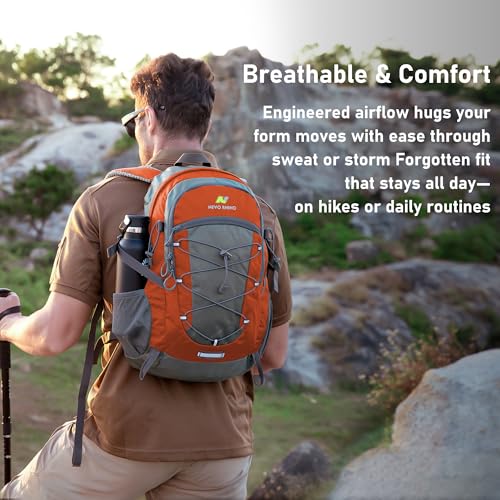 N NEVO RHINO Hiking Backpack,20L Waterproof Hiking Outdoor Daypack | Lightweight Travel Camping Foldable Daypack,Small Backpack for Men Women - color: Orange